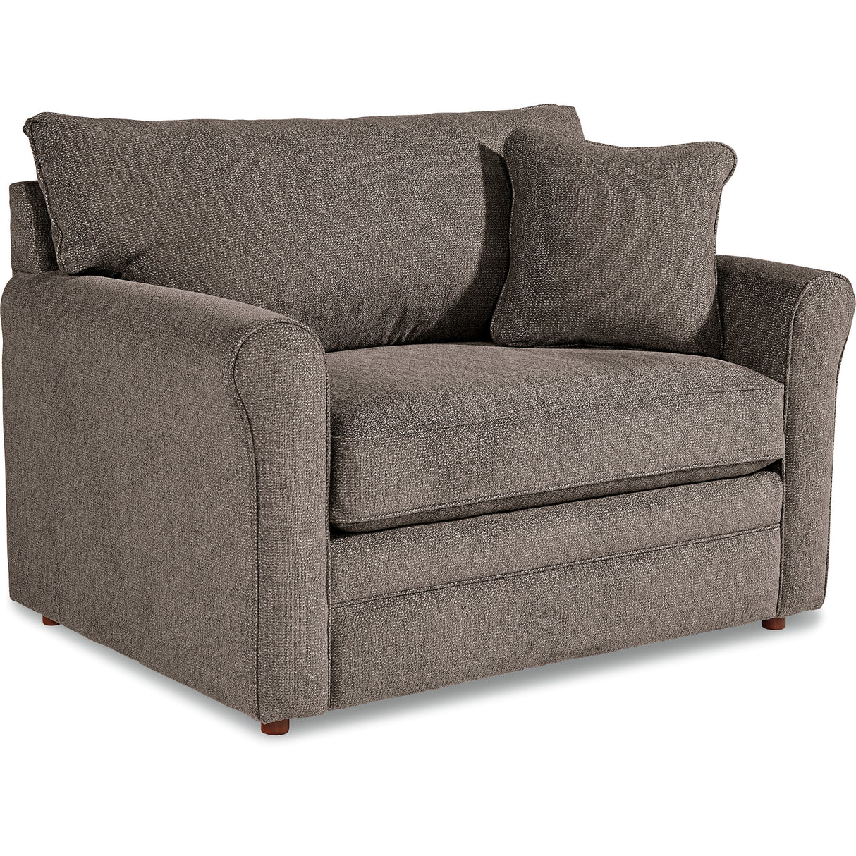 Gray sofa with two cushions on a white background