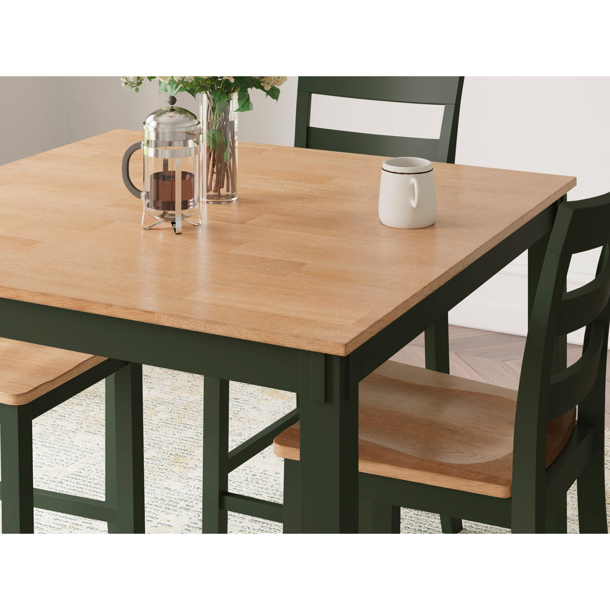 Detail view of Gesthaven Olive 5 Piece Square Counter Dining Set