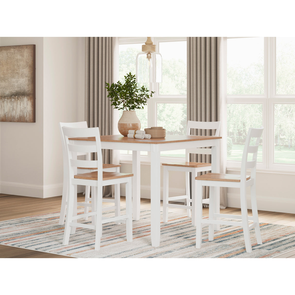A room setting featuring Gesthaven White 5 Piece Square Counter Dining Set