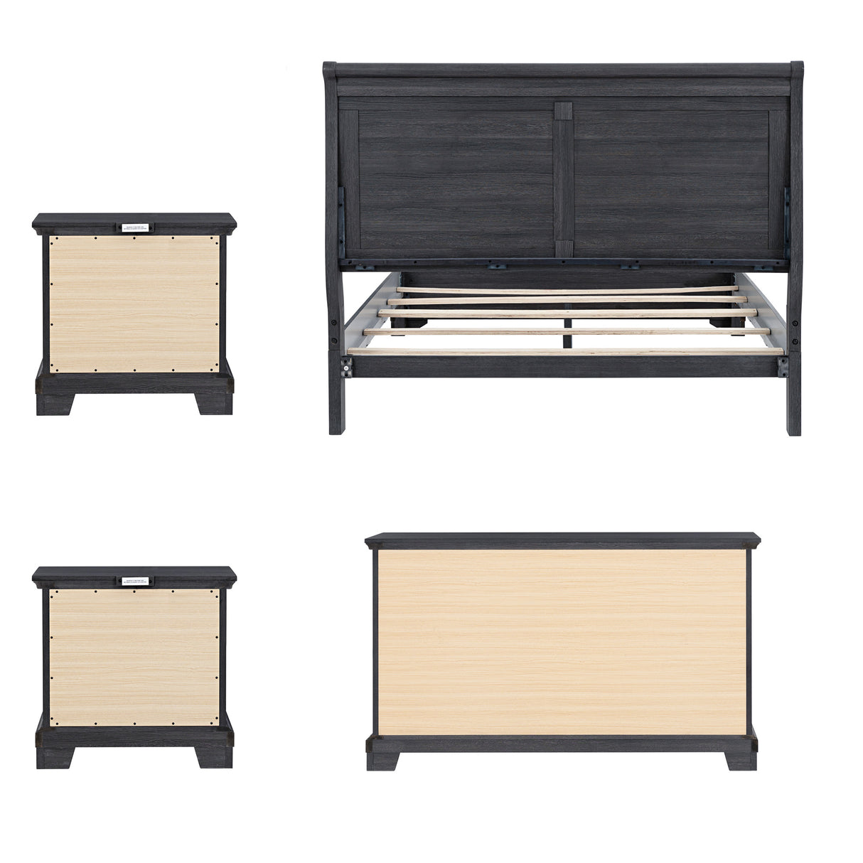 Back view of Faye Charcoal 4 Piece Queen Sleigh Bedroom