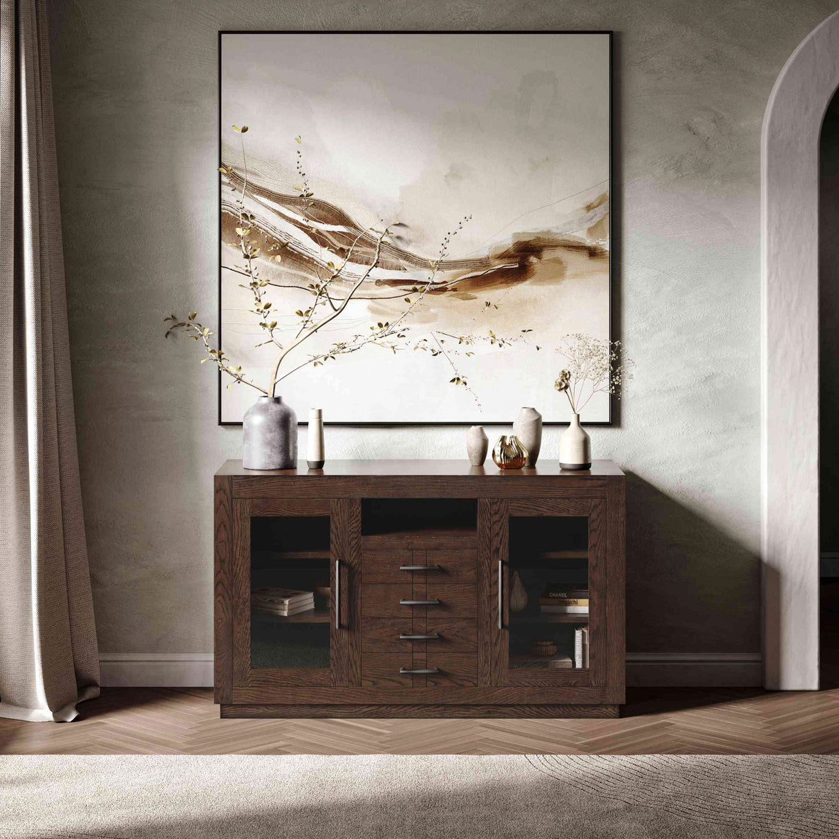 A room setting featuring Auburn Hills Dark Oak 50 Inch Console