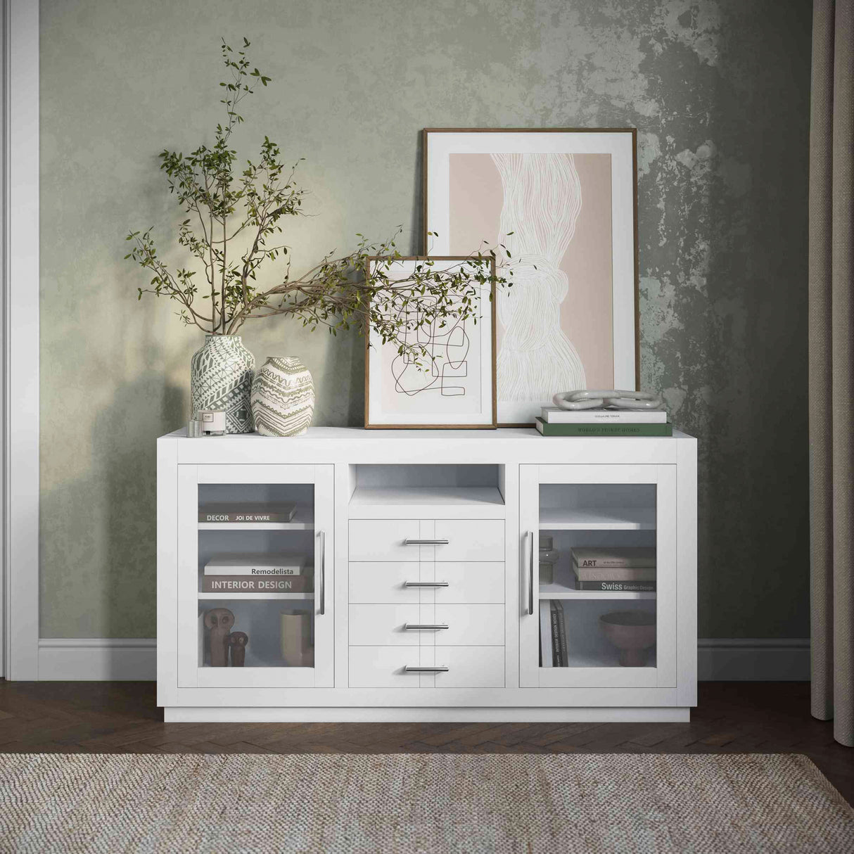 A room setting featuring Auburn Hills White 60 Inch Console