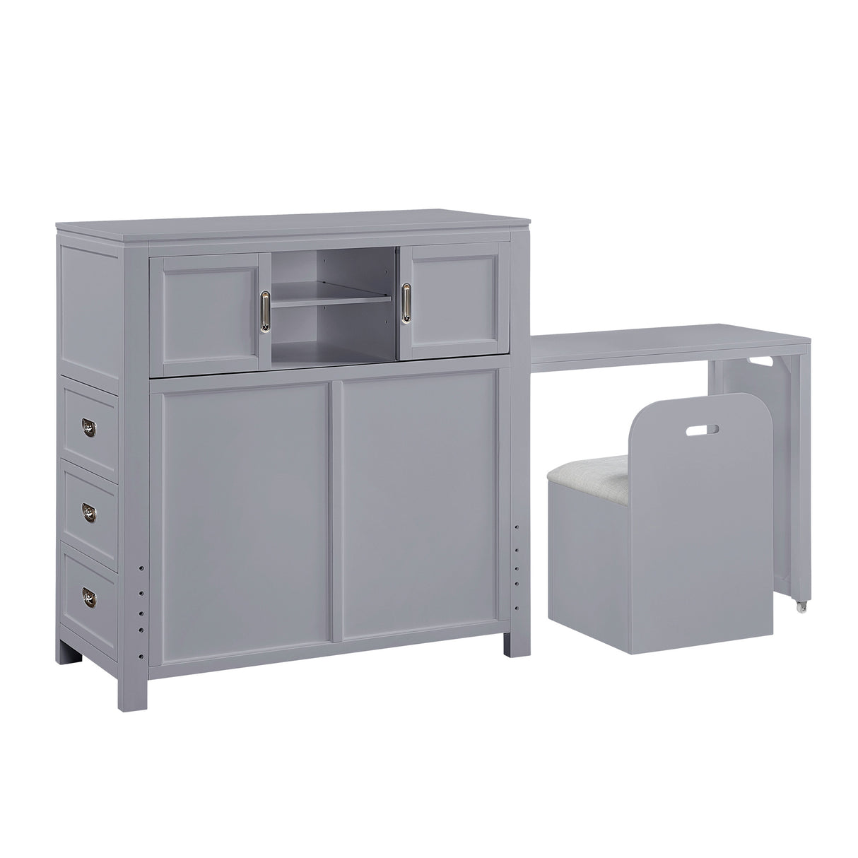 Front right view of Sloane Gray Twin Headboard with Desk and Stool