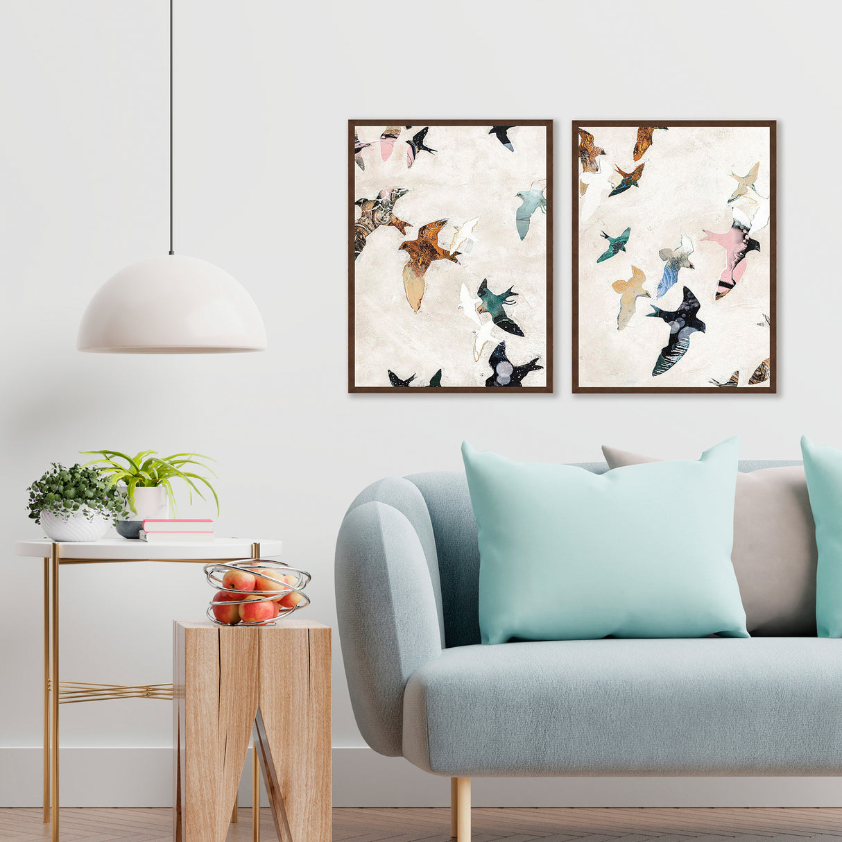 A room setting featuring Abstract Birds II Wall Art