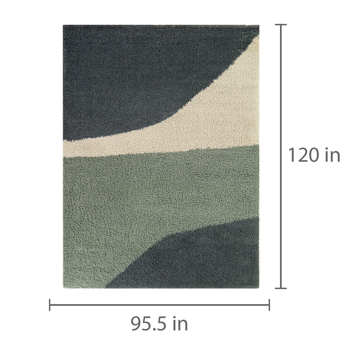 Detail image of Engle Green 8x10 Abstract Area Rug with overlay of product dimensions