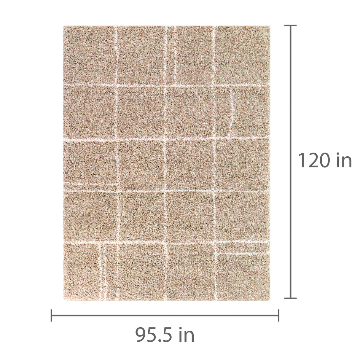 Detail image of Hardin Beige 8x10 Abstract Area Rug with overlay of product dimensions
