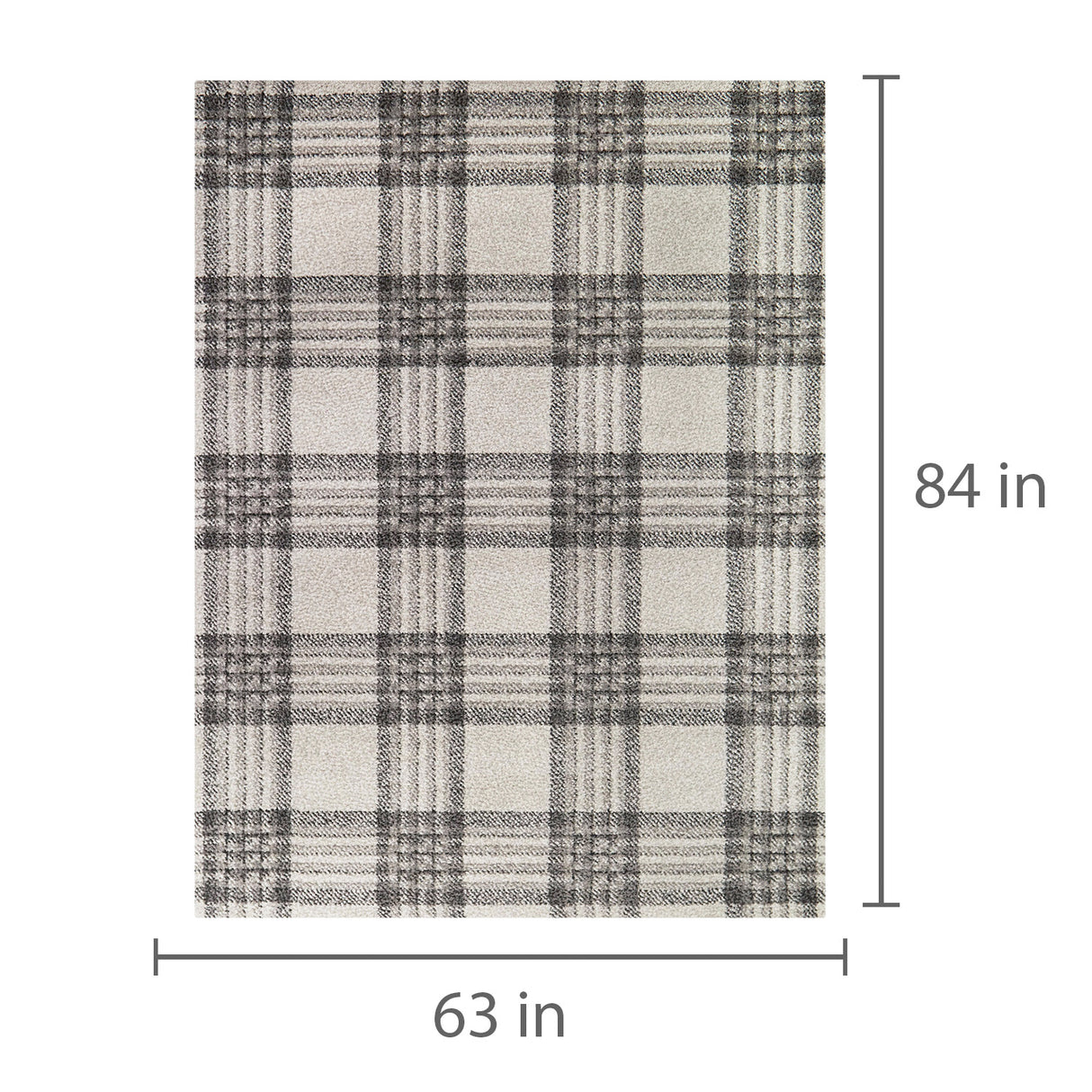 Detail image of Monte Gray 5x8 Plaid Area Rug with overlay of product dimensions