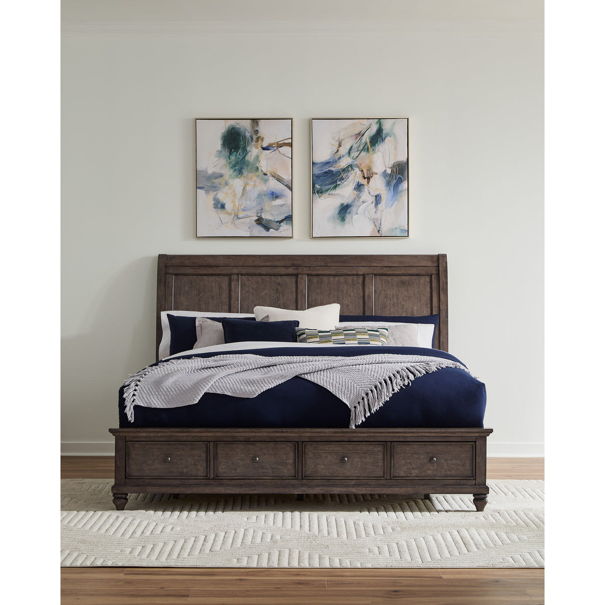 A room setting featuring Paola Gray Queen Storage Bed