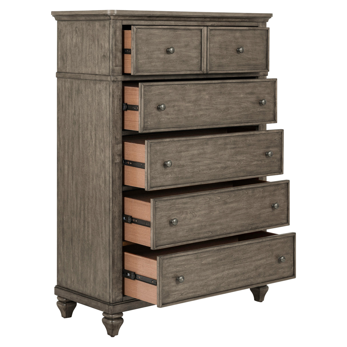 Open view of Paola Gray 5 Drawer Chest
