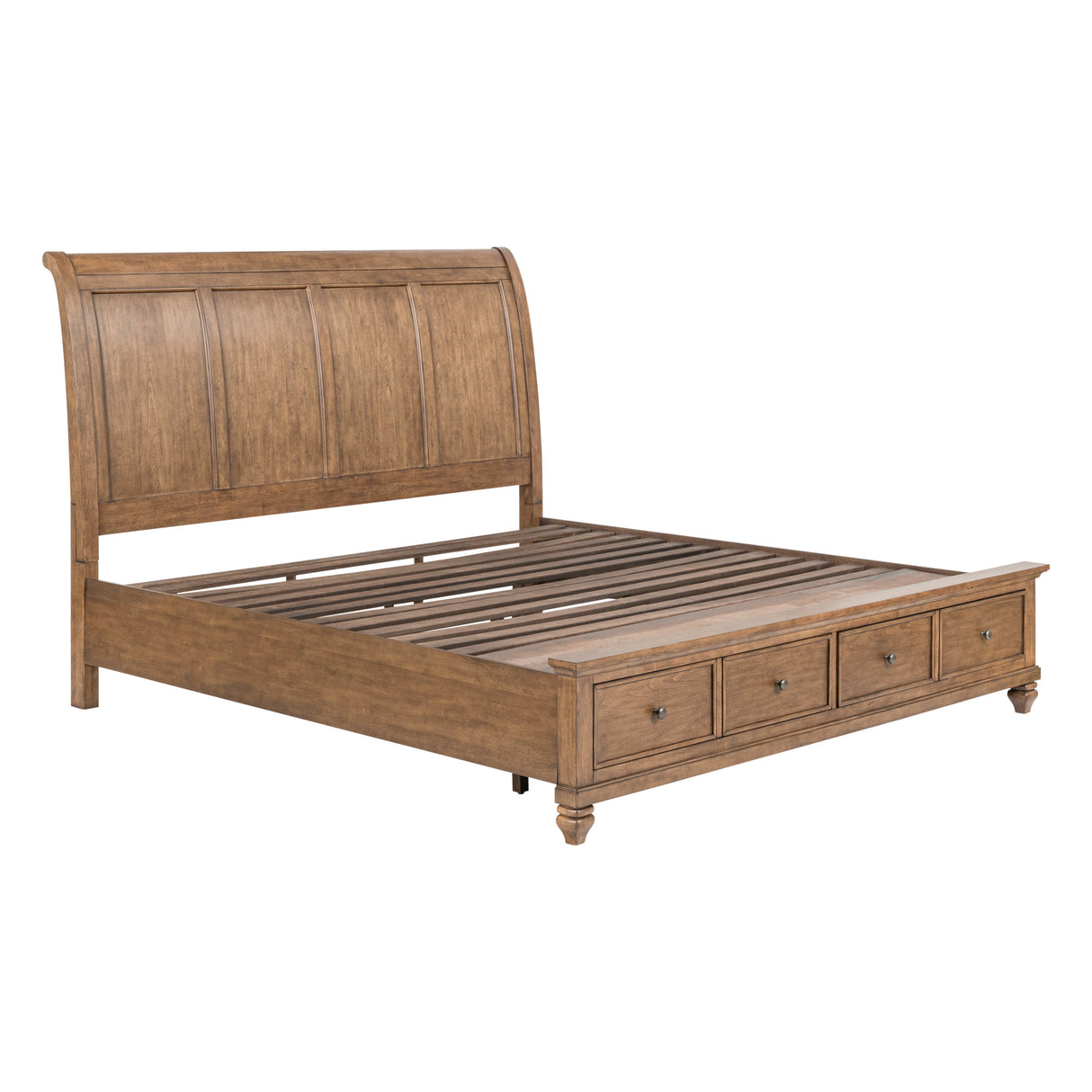 Front left view of Paola Chestnut Queen Storage Bed