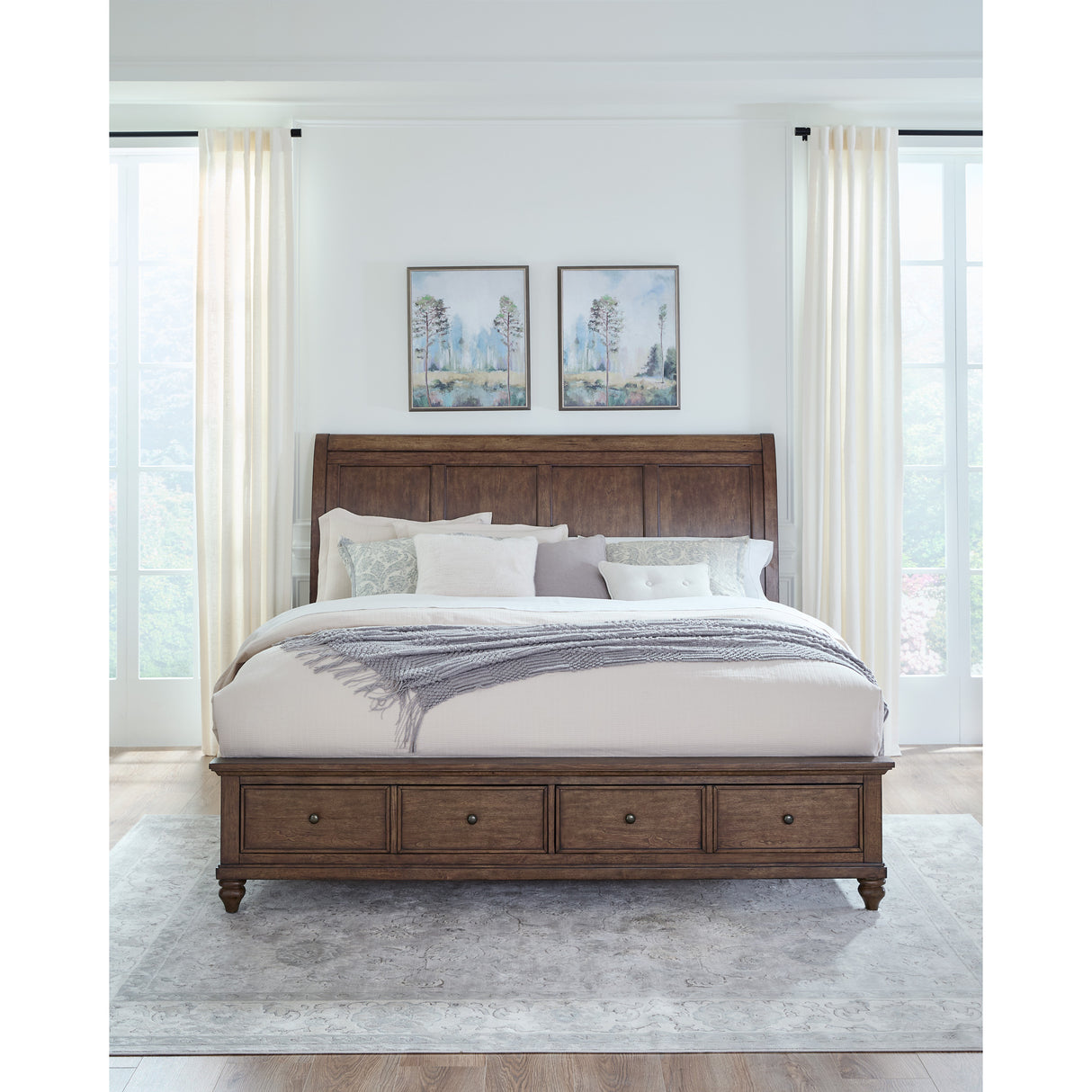 A room setting featuring Paola Chestnut Queen Storage Bed