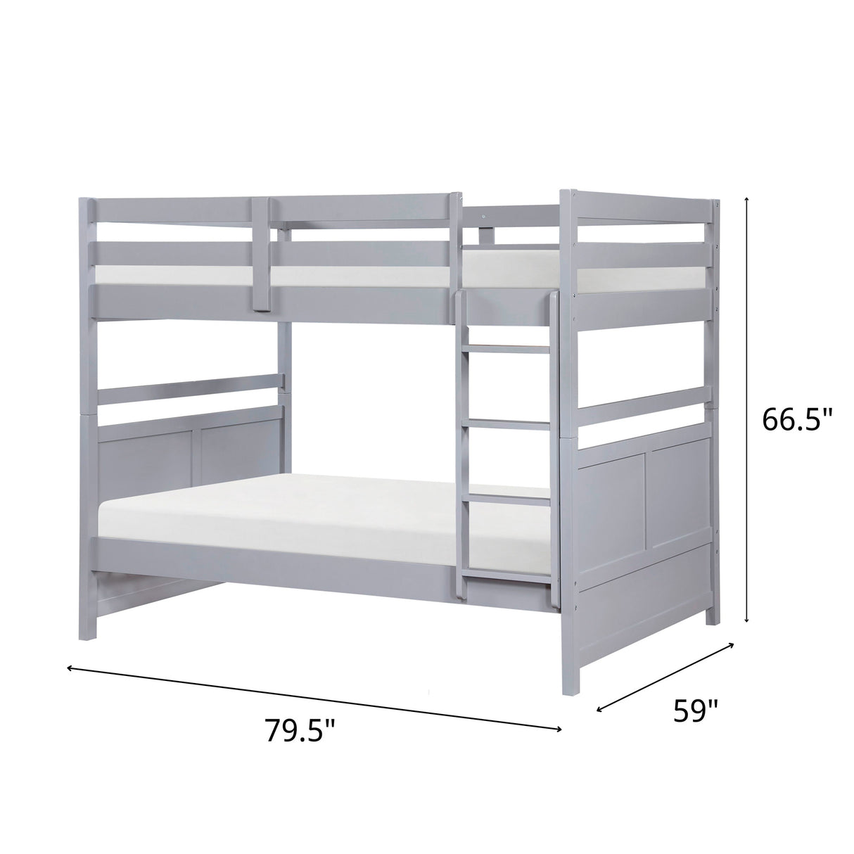 Detail image of Sloane Gray Full Over Full Bunk Bed with overlay of product dimensions