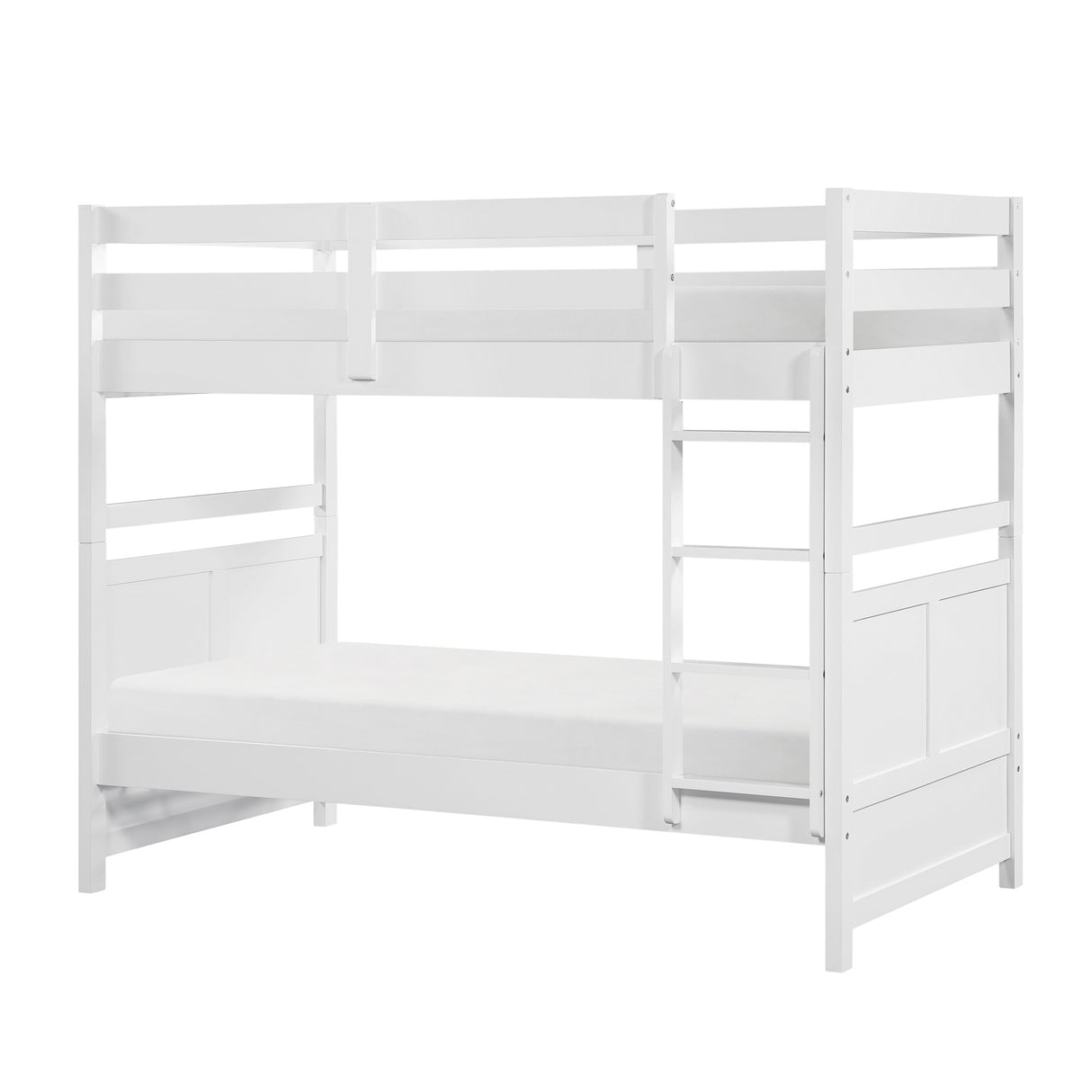 Front left view of Sloane White Twin Over Twin Bunk Bed