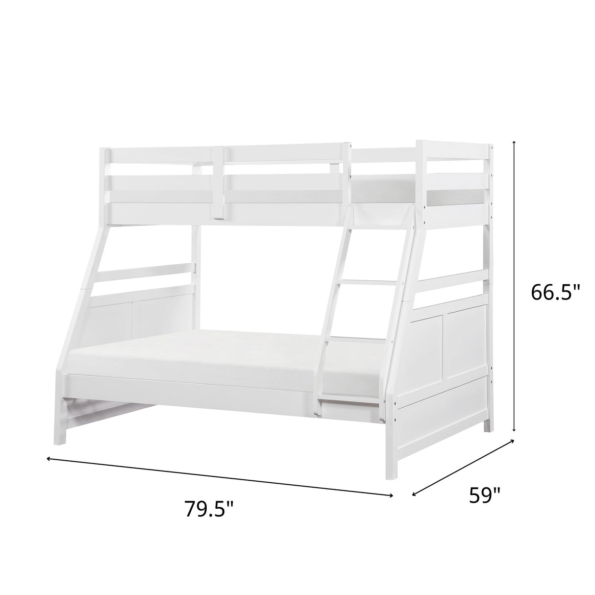 Detail image of Sloane White Twin Over Full Bunk Bed with overlay of product dimensions