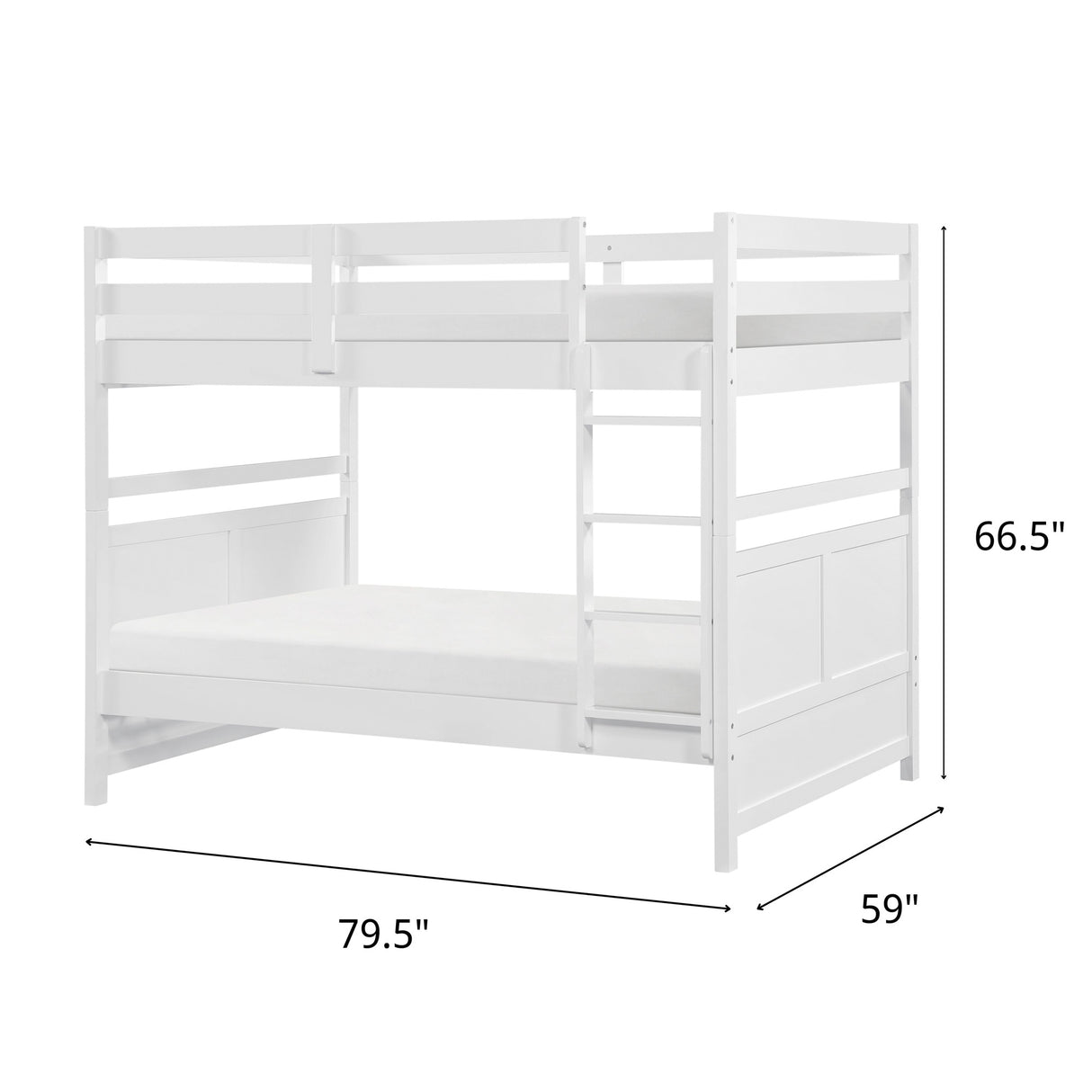 Detail image of Sloane White Full Over Full Bunk Bed with overlay of product dimensions