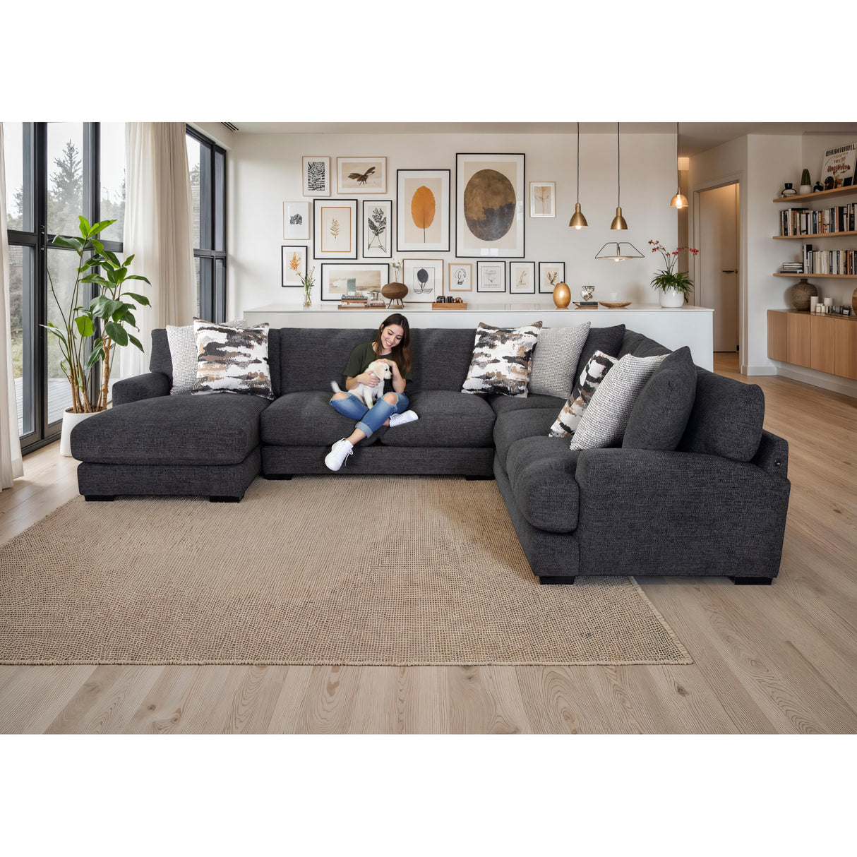 A room setting featuring Vale Slate 4 Piece Left Chaise Sectional