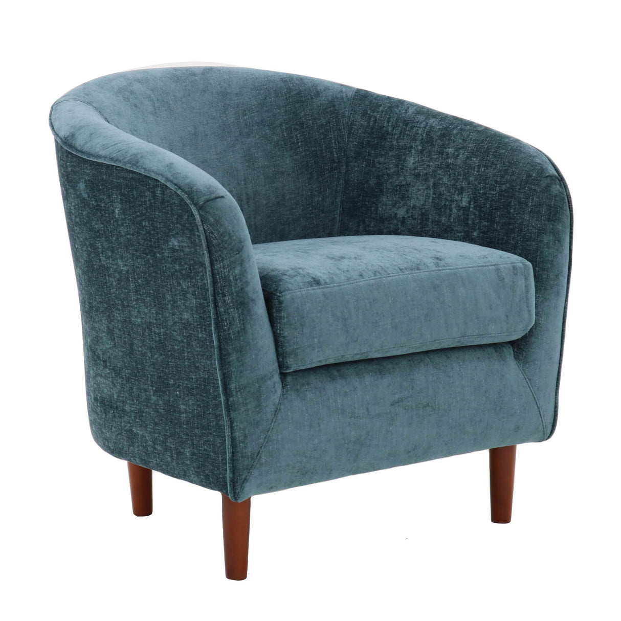 Blue armchair with wooden legs on a white background