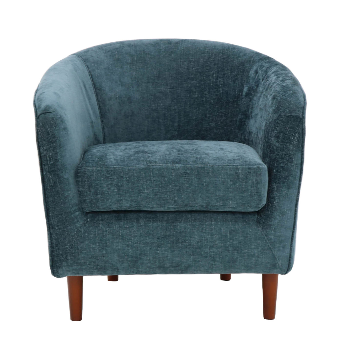 Blue armchair with wooden legs on a white background