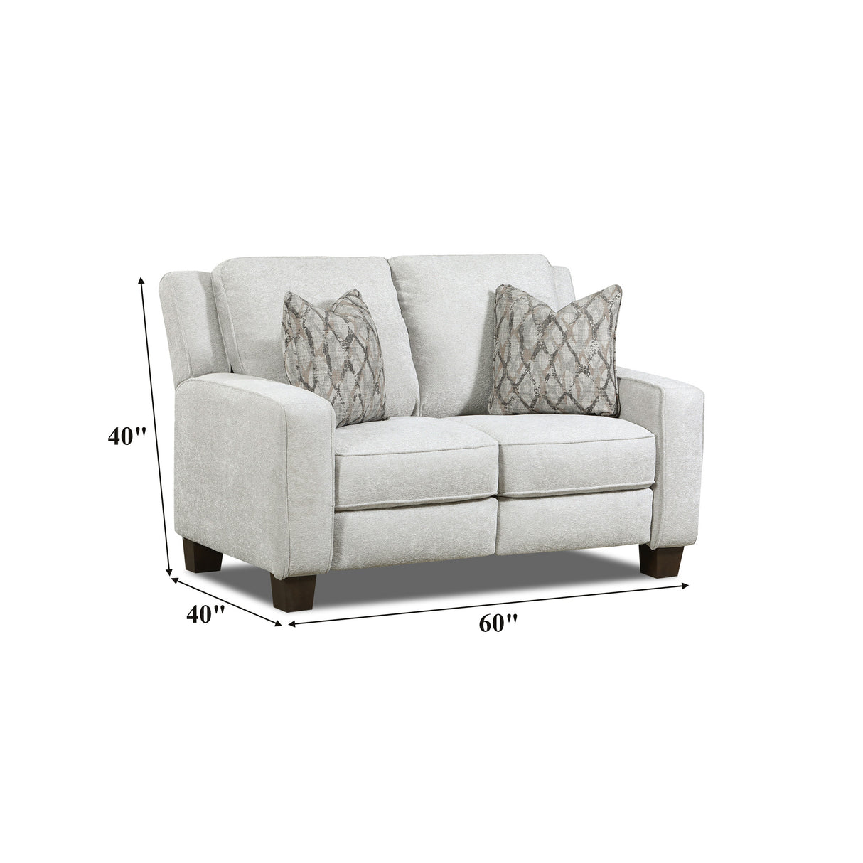 Detail image of Primrose Hill Silver Power Reclining Loveseat with overlay of product dimensions