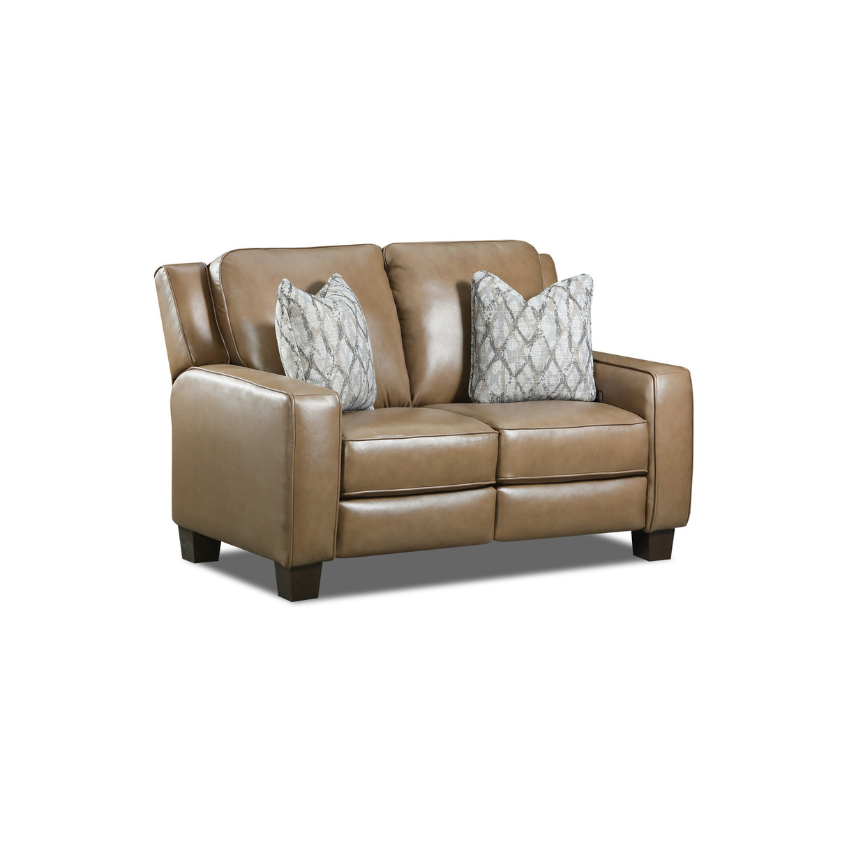 Front right view of Primrose Hill Toast Leather Power Reclining Loveseat