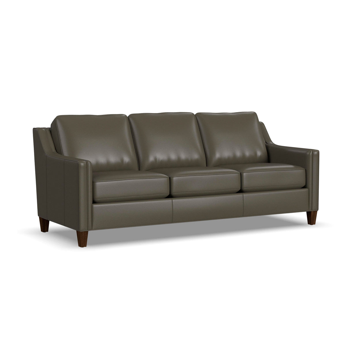 Front right view of Finley Dark Brown Leather Sofa