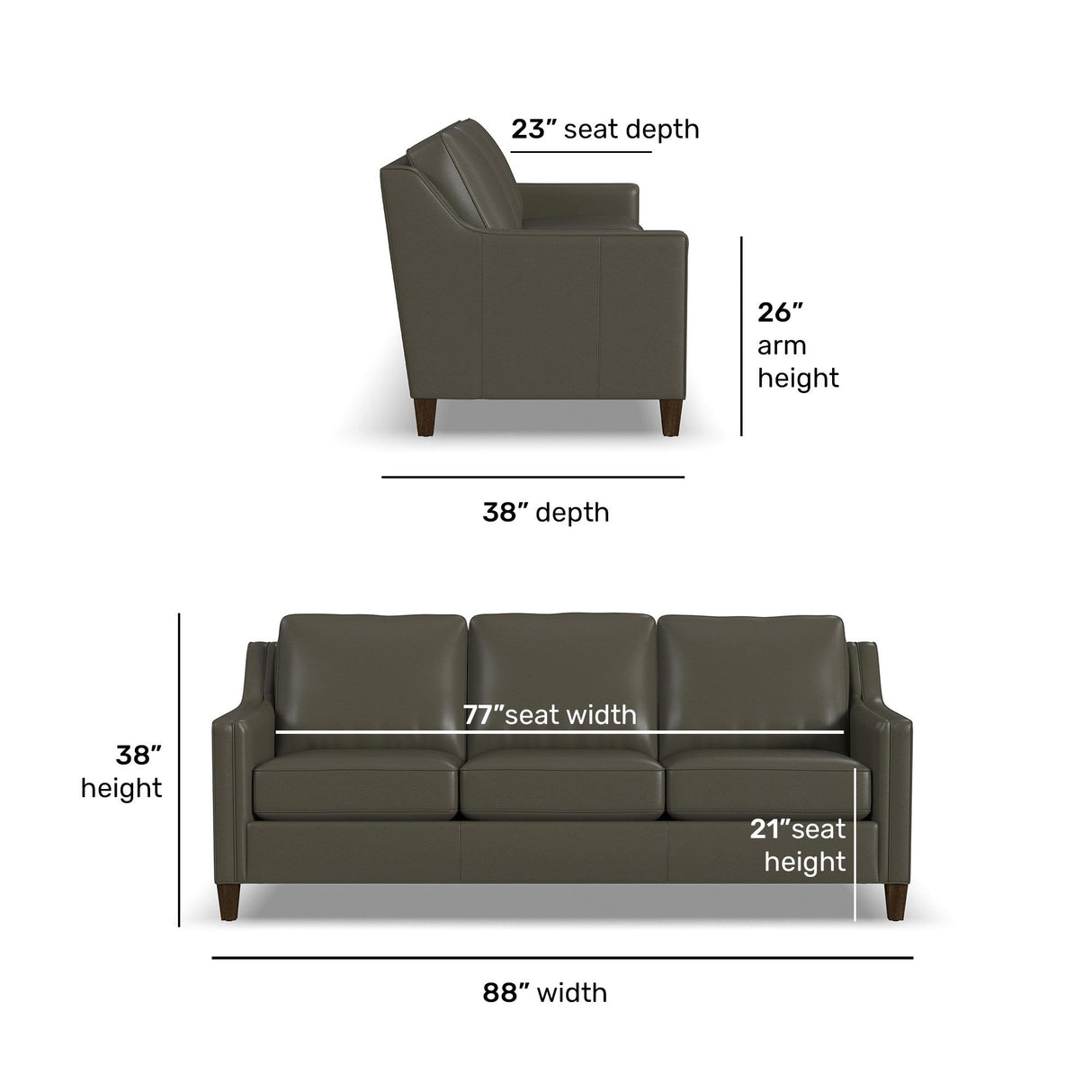 Detail view of Finley Dark Brown Leather Sofa
