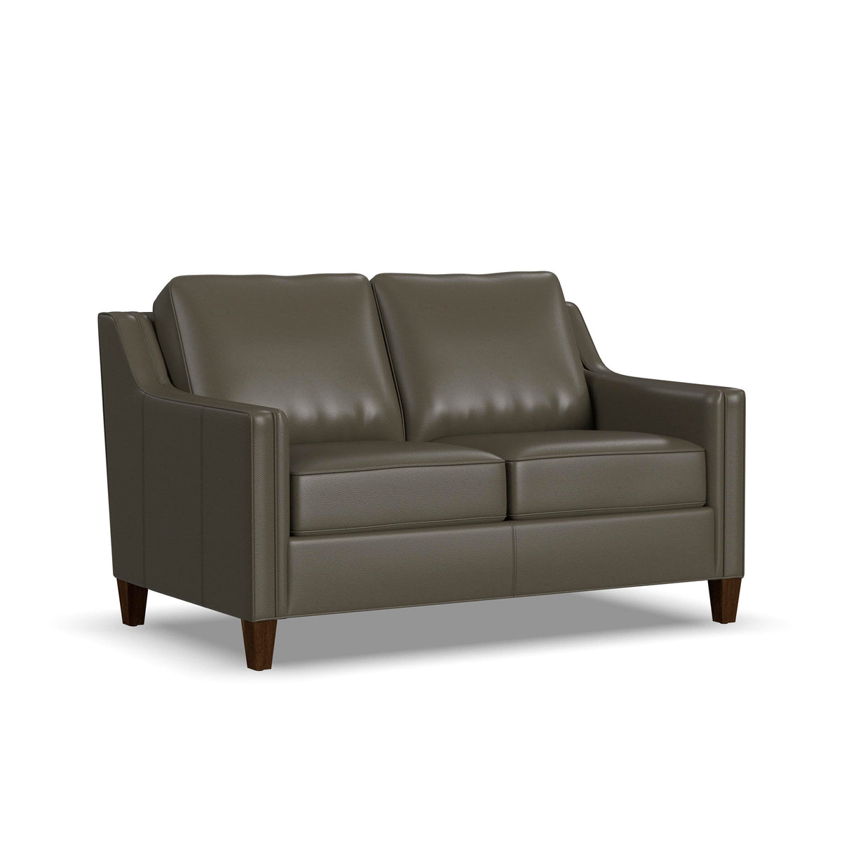 Front right view of Finley Dark Brown Leather Loveseat