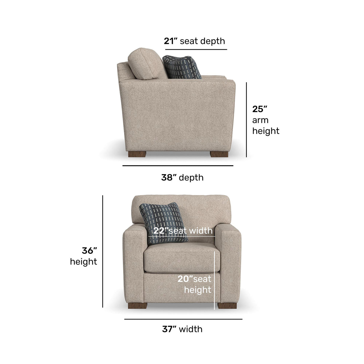 Detail image of Bryant Shell Chair with overlay of product dimensions