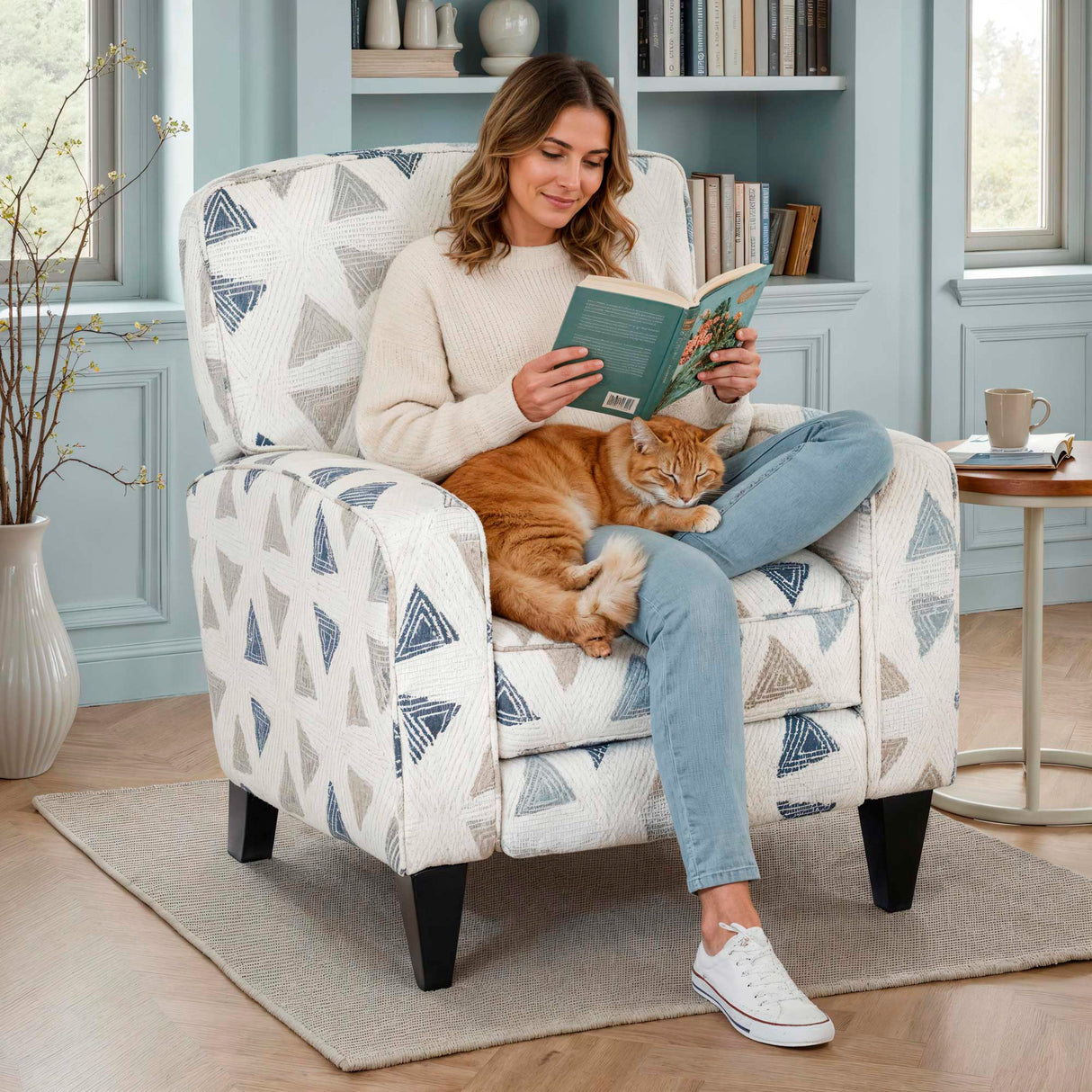 A room setting featuring Elsa Indigo High Leg Recliner
