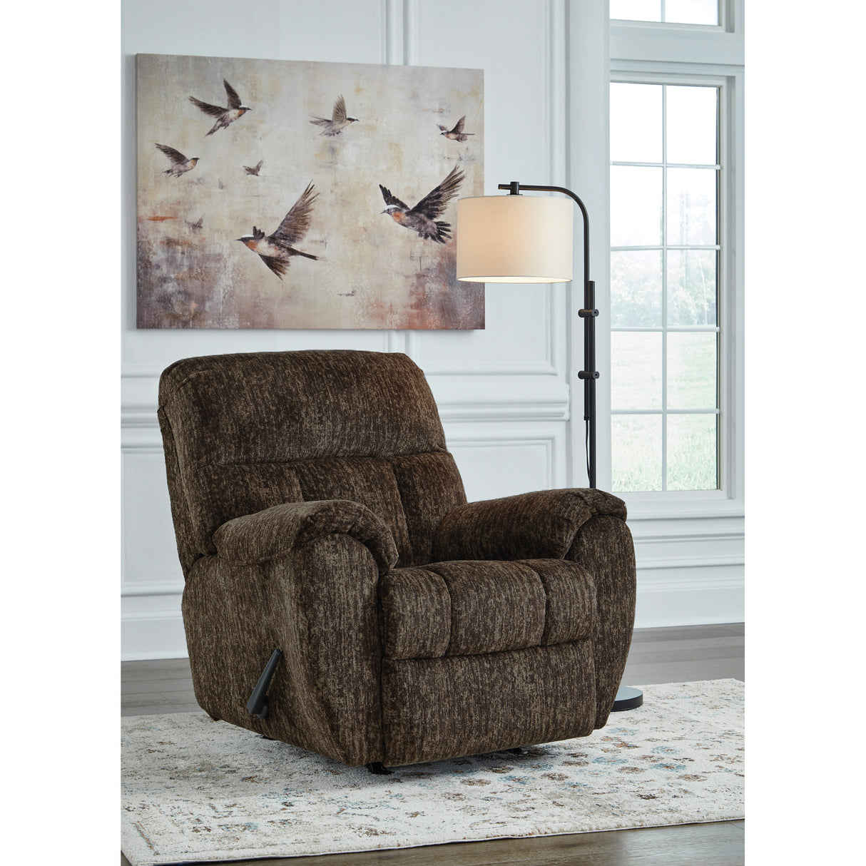A room setting featuring Stayfish Chocolate Rocker Recliner