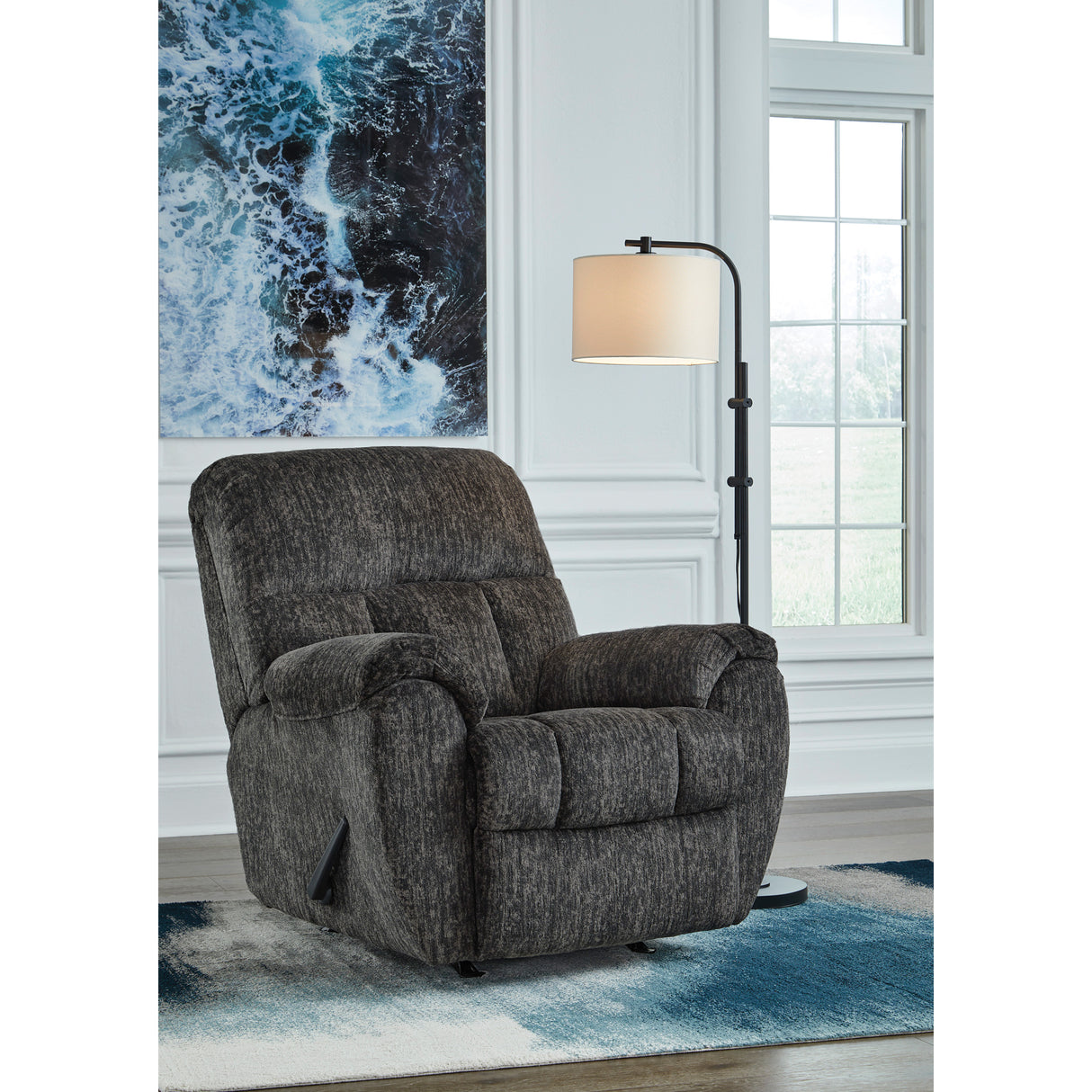 A room setting featuring Stayfish Gunmetal Rocker Recliner