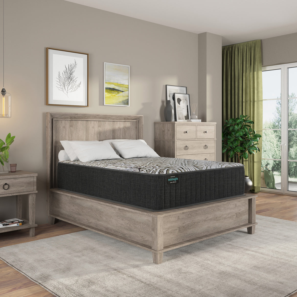A room setting featuring Slumberland Midnight Select Medium Tight Top Twin Mattress