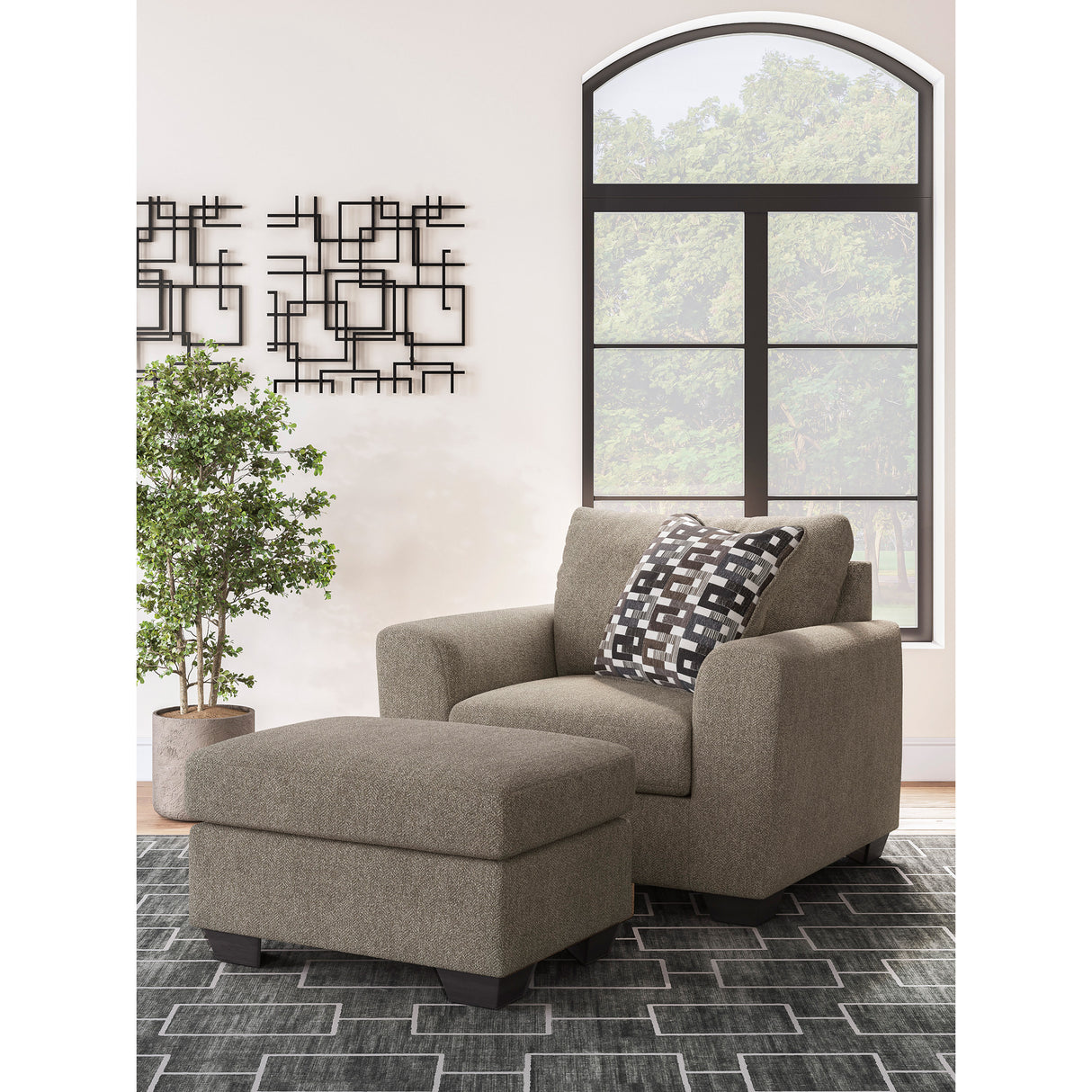Room setting 2 featuring Triston-Peaks Suede Chair and a Half