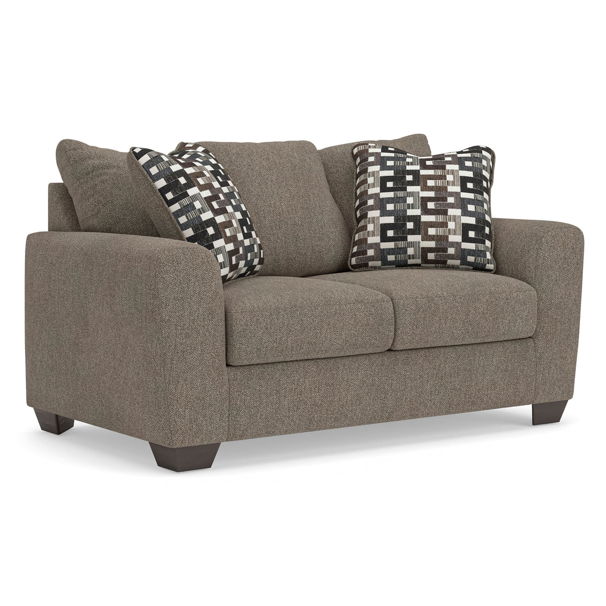 Front right view of Triston-Peaks Suede Loveseat