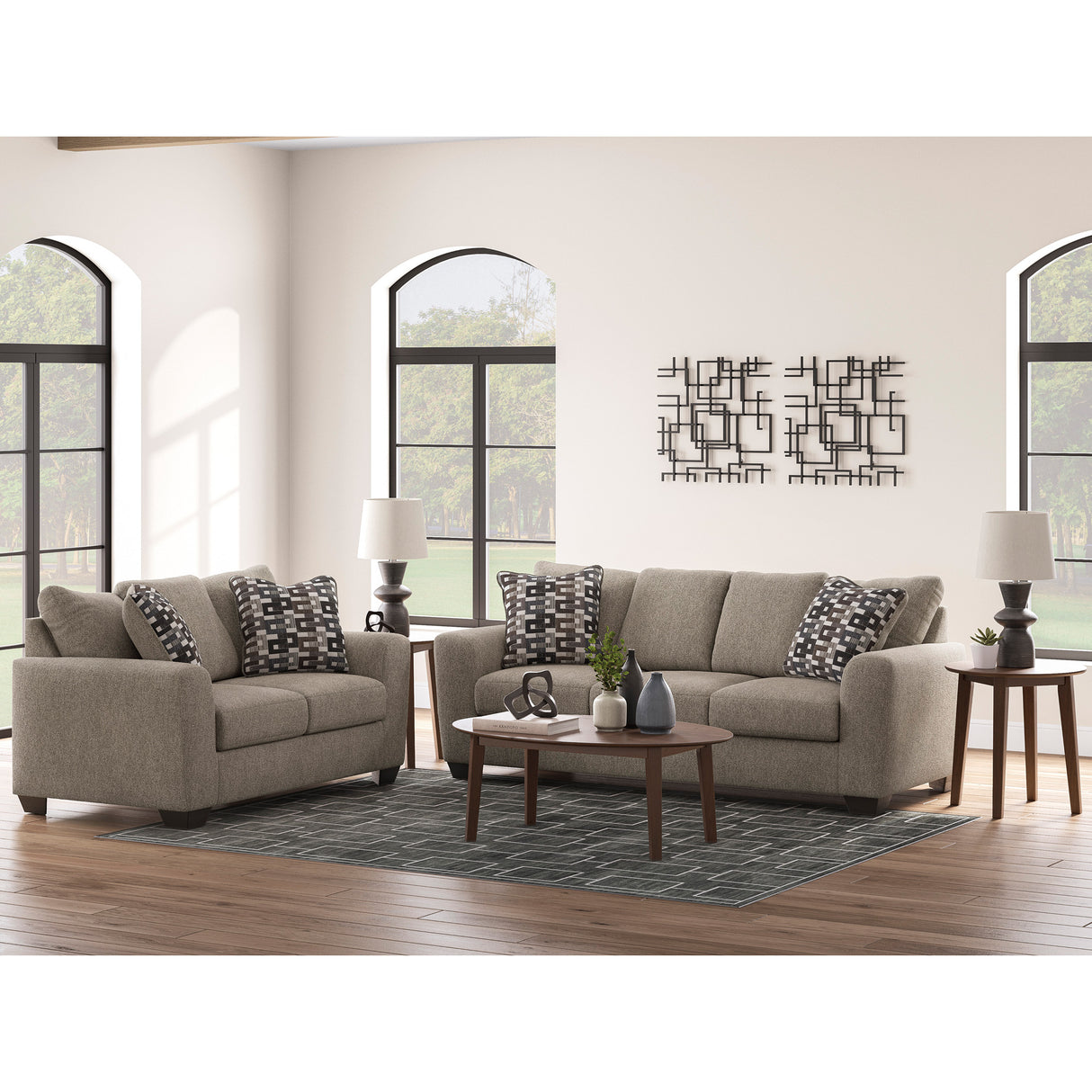 Room setting 2 featuring Triston-Peaks Suede Sofa