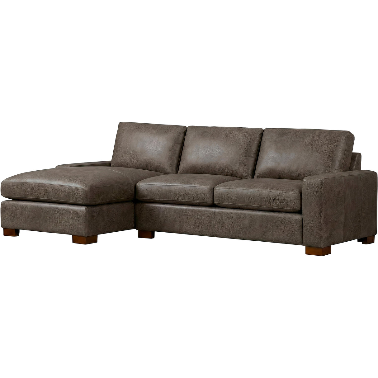 Front right view of Juno Gray 2 Piece Feather Blend Leather Left Chaise Sectional