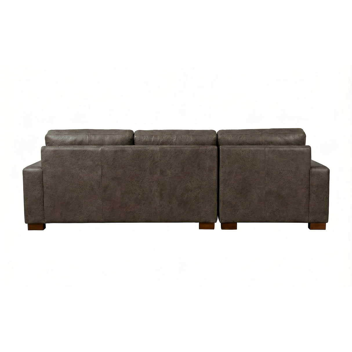 Back view of Juno Gray 2 Piece Feather Blend Leather Left Chaise Sectional