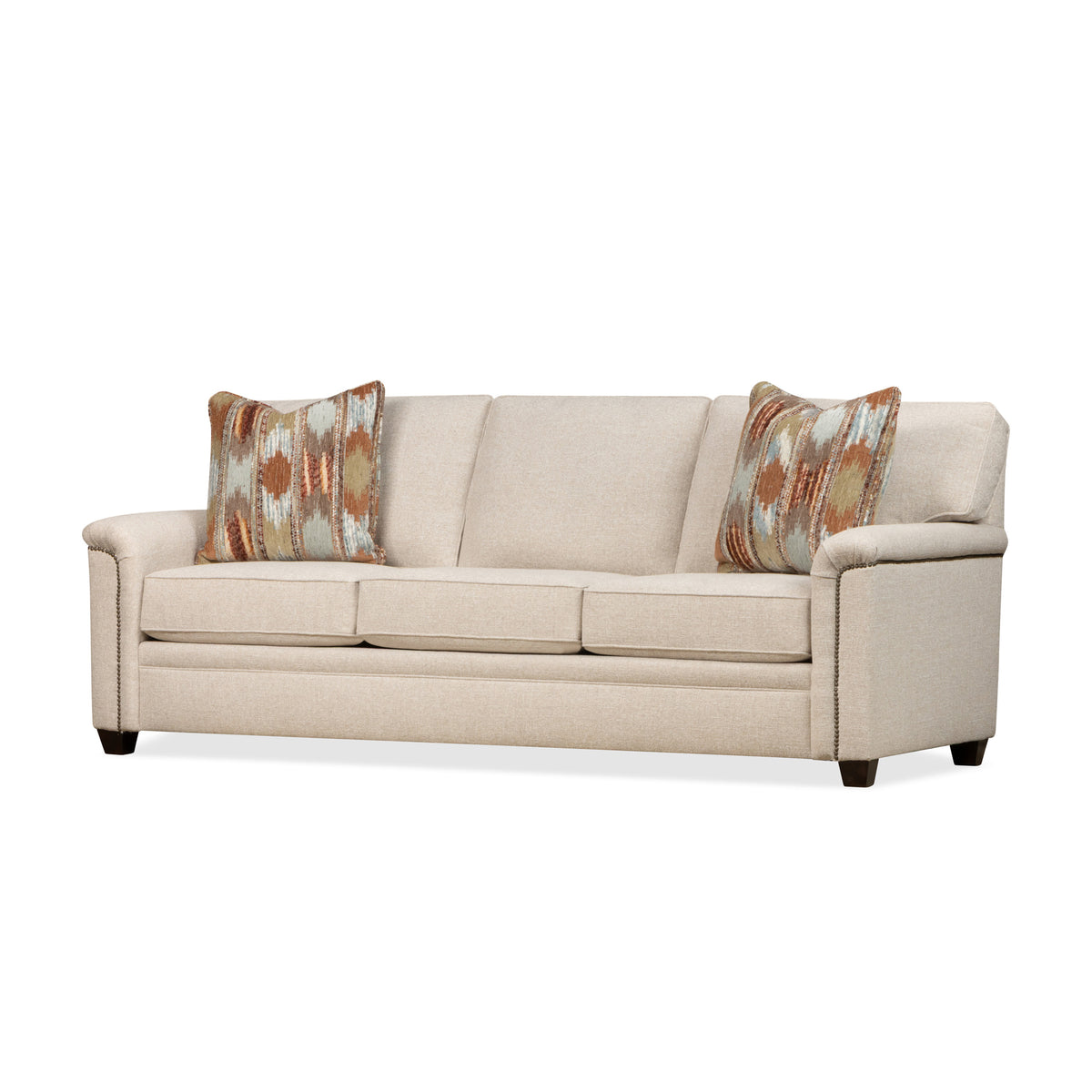 Front right view of Warren Twine Feather Blend Nail Head Queen Sofa Sleeper