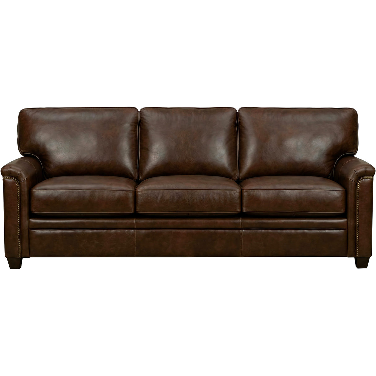 Warren Chocolate Feather Blend Leather Nail Head Sofa QK1104315
