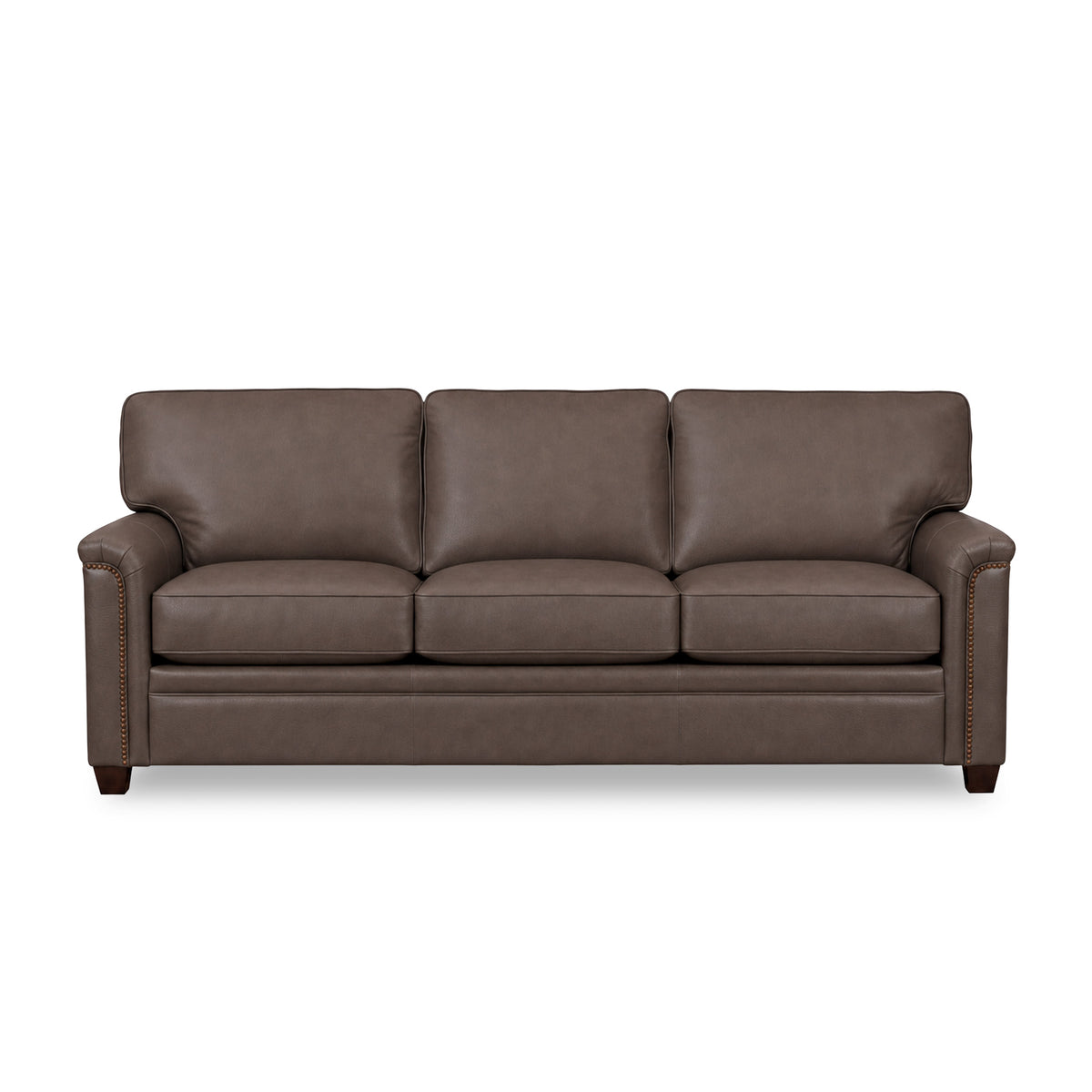 Warren Chocolate Feather Blend Leather Nail Head Sofa QK1104315