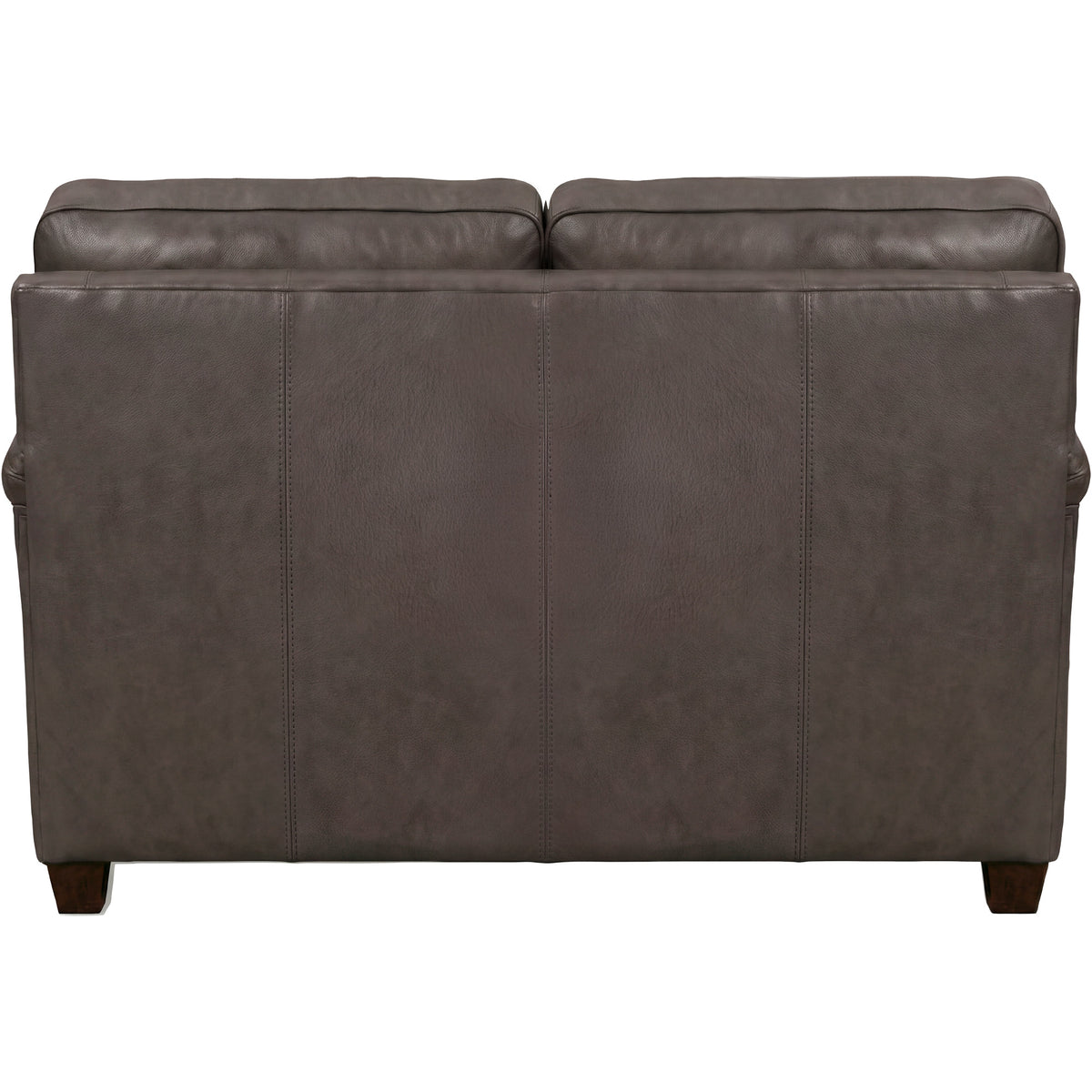 Back view of Warren Chocolate Feather Blend Leather Nail Head Loveseat