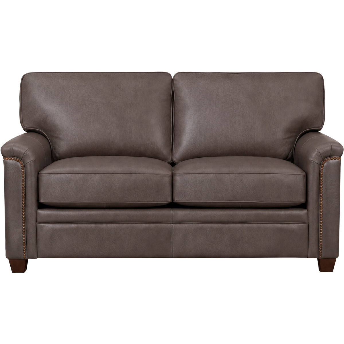 Warren Chocolate Feather Blend Leather Nail Head Loveseat QK1104316