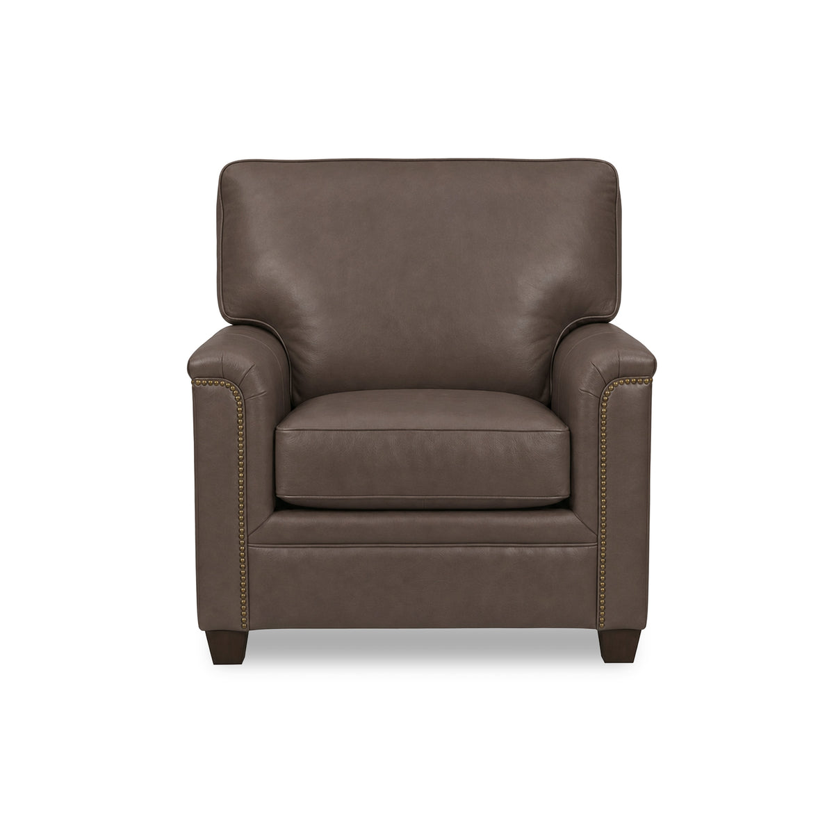 Warren Chocolate Feather Blend Leather Nail Head Chair QK1104317