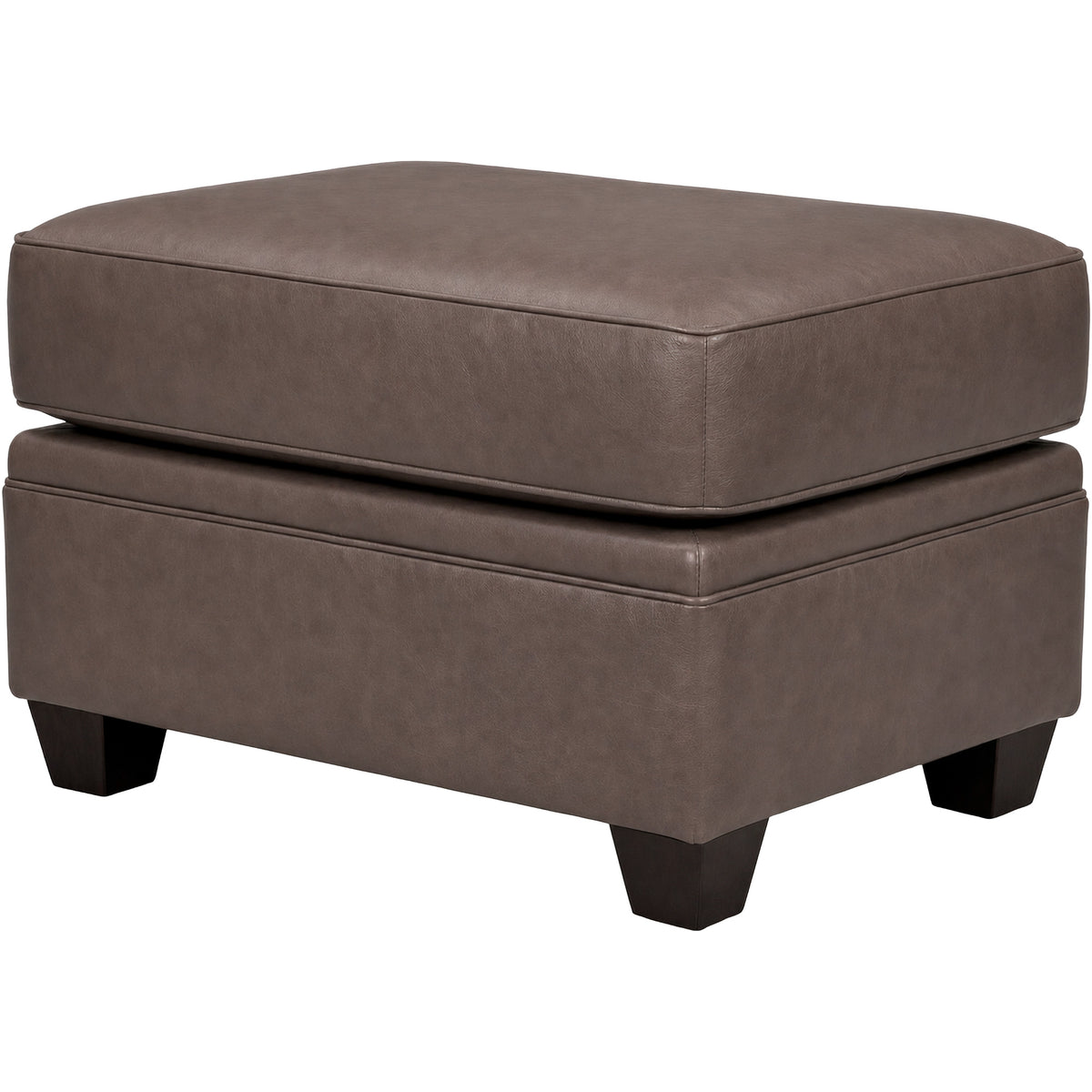 Front right view of Warren Chocolate Feather Blend Leather Ottoman