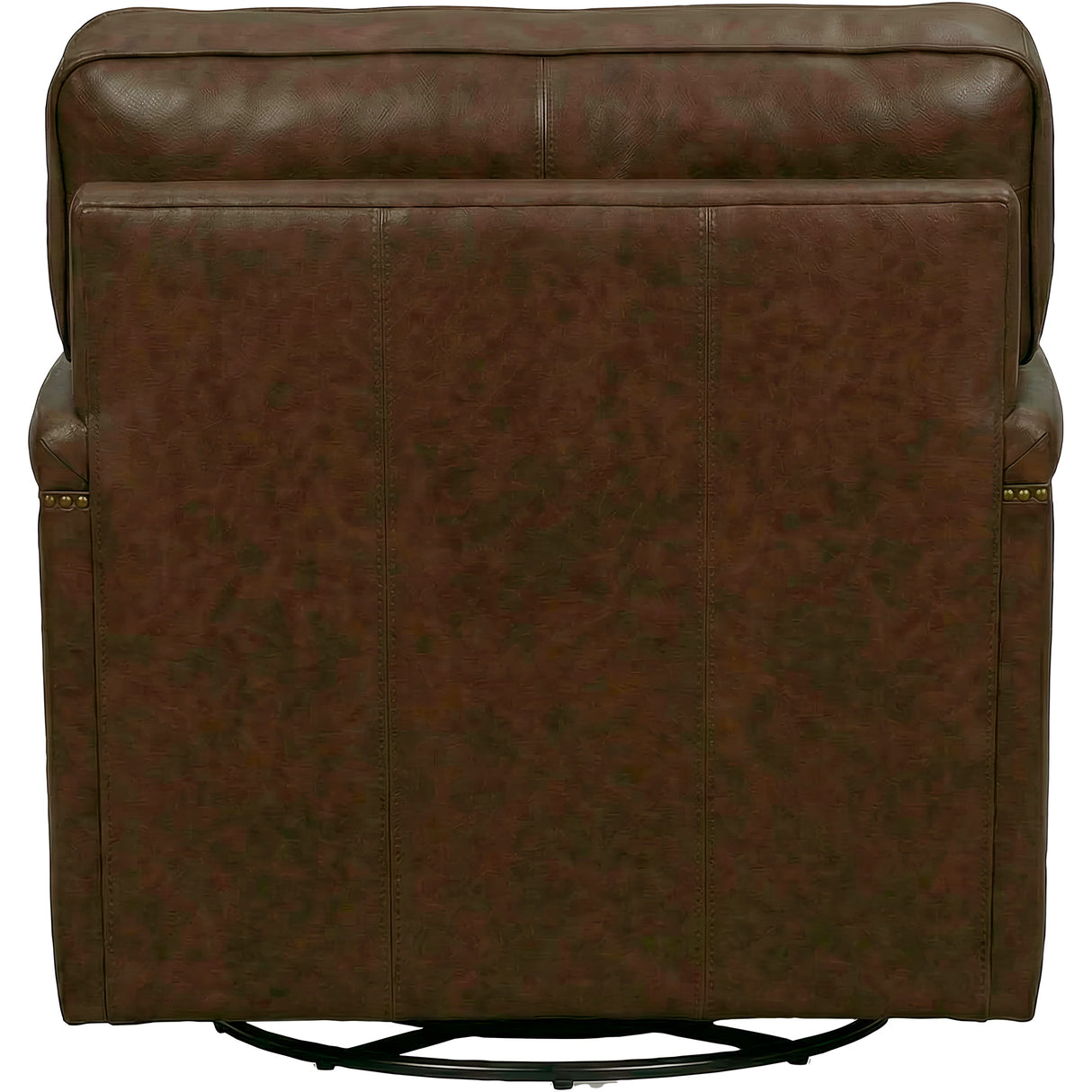 Back view of Warren Chocolate Feather Blend Leather Nail Head Swivel Chair