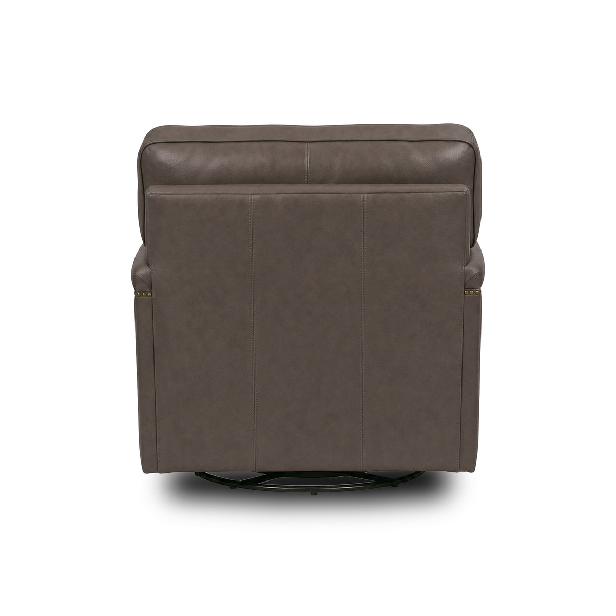 Back view of Warren Chocolate Feather Blend Leather Nail Head Swivel Chair