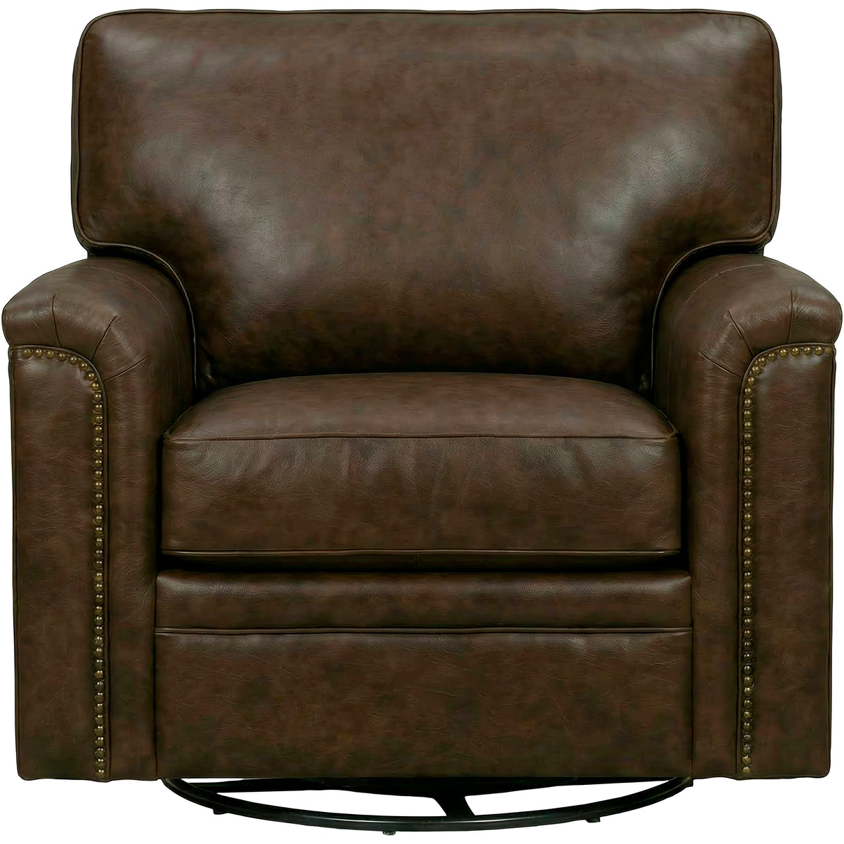Warren Chocolate Feather Blend Leather Nail Head Swivel Chair QK1104319