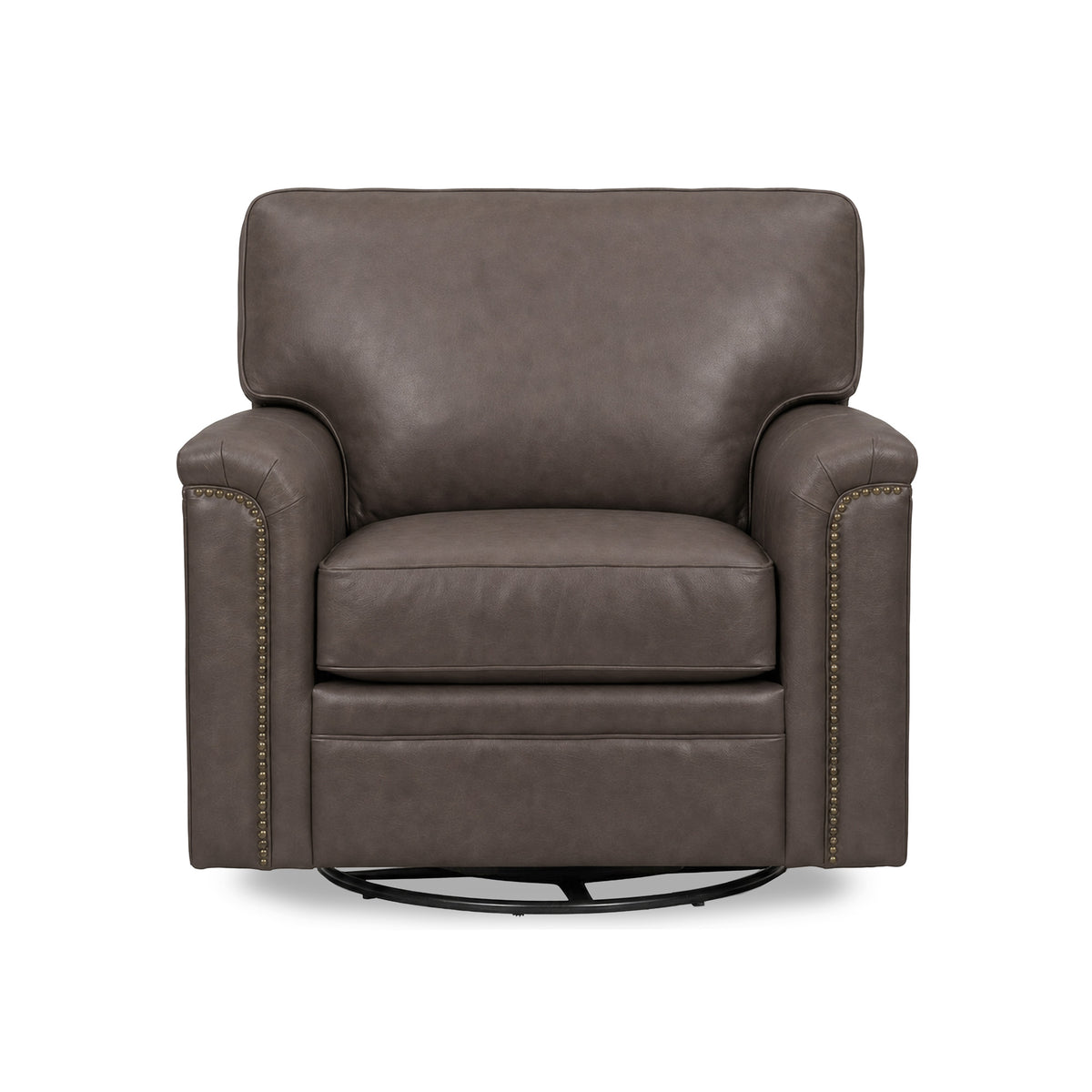 Warren Chocolate Feather Blend Leather Nail Head Swivel Chair QK1104319