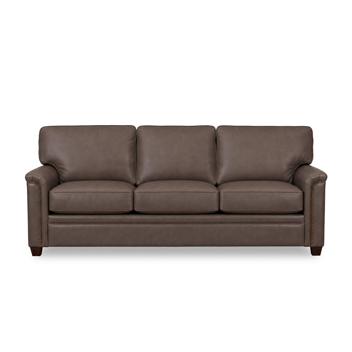 Warren Chocolate Feather Blend Leather Nail Head Queen Sofa Sleeper QK1104320