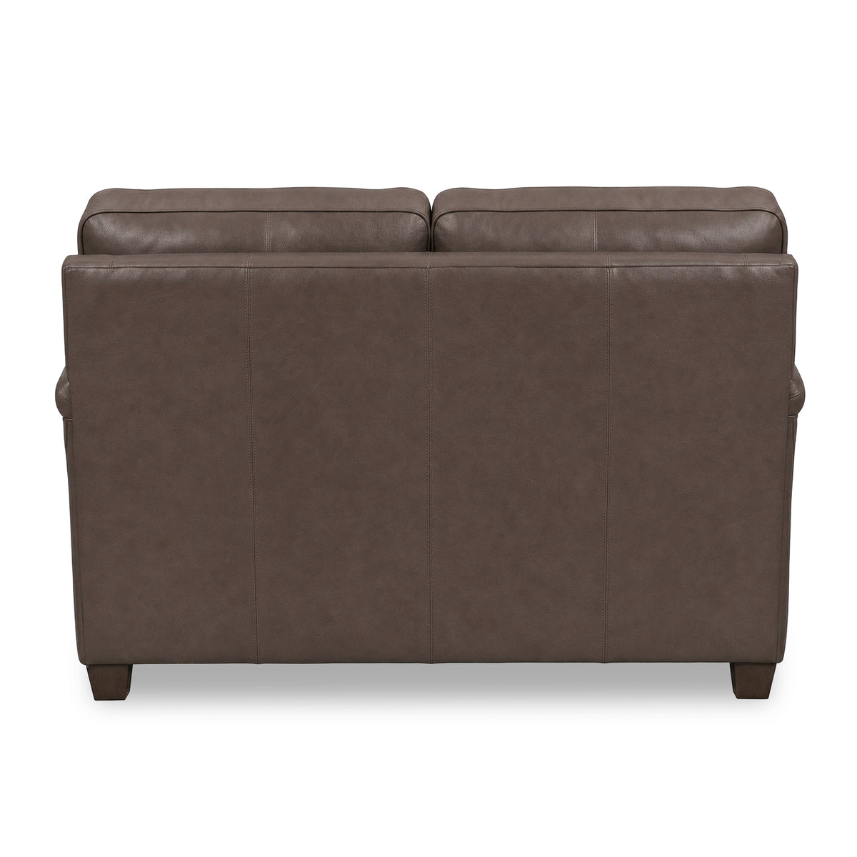 Back view of Warren Chocolate Feather Blend Leather Loveseat
